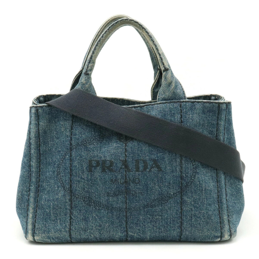 Prada Canapa Tote Bag Handbag Shoulder Denim Blue